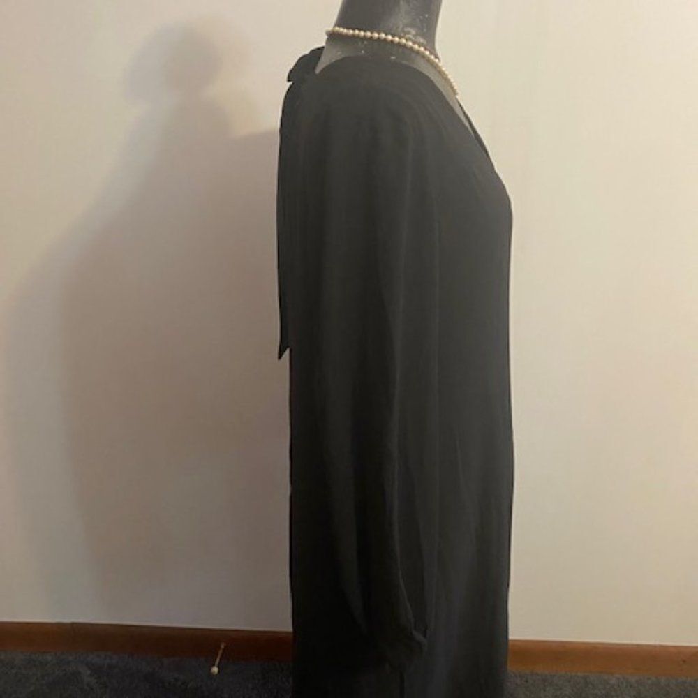 INC International Concepts Black V-Neck front back, sheer sleeves, size M - Picture 4 of 5